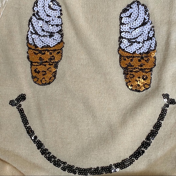 Wildfox sequin Ice cream cone smile soft serve smiley face cream sweater - Picture 3 of 8